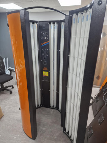 2nd User Caribbean Electronic Vertical Home Sunbed – 26 Tubes | Stand-Up Tanning Unit | Burnt Orange